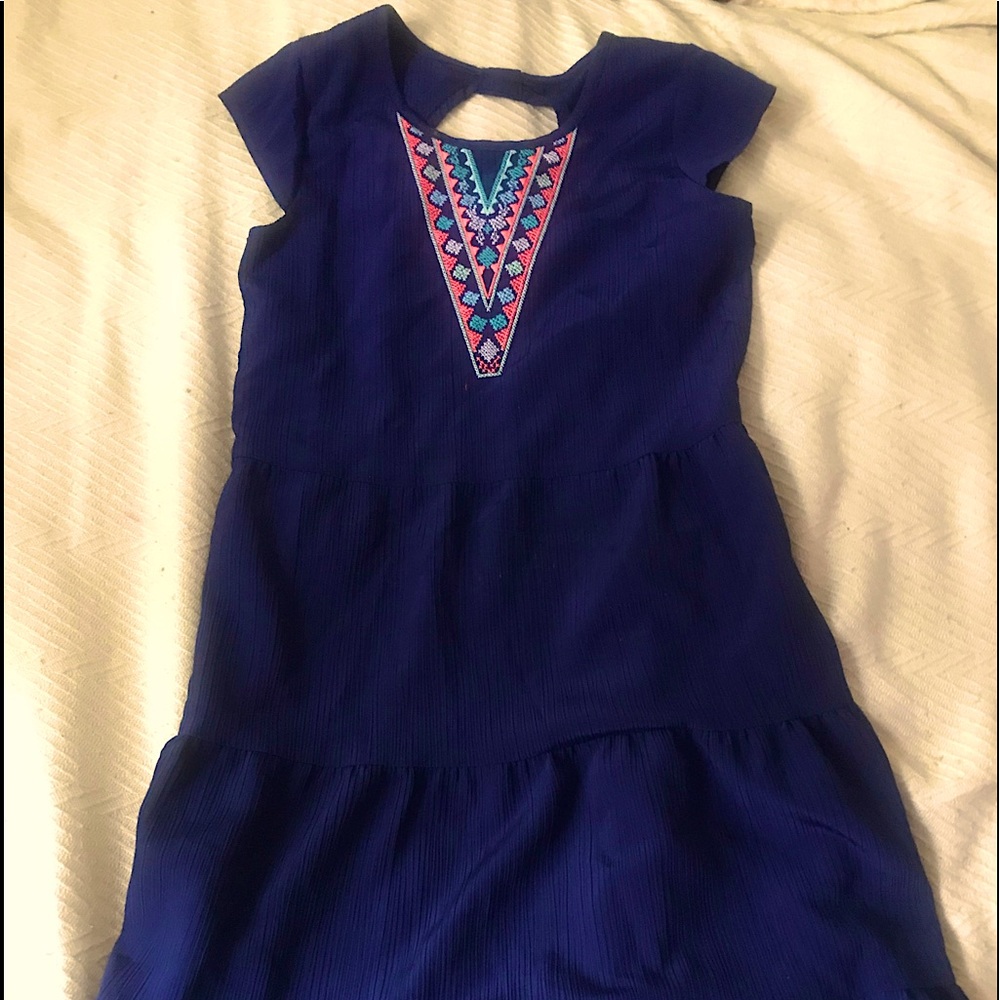 Deep navy blue dress with backhole and triangular patterns